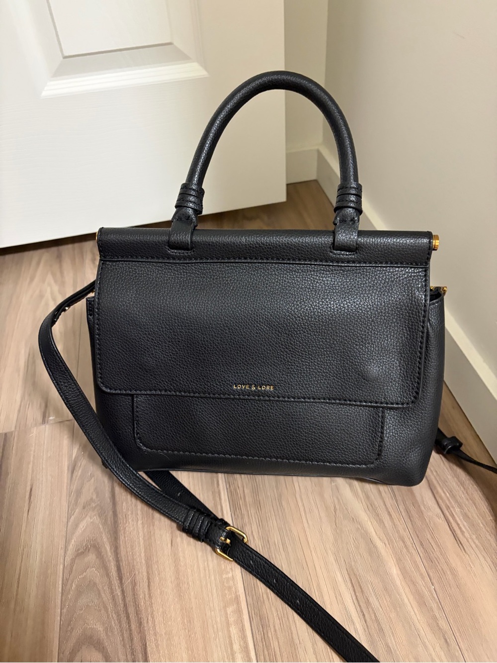 Love & Lore Black Pebbled Top-Handle Satchel